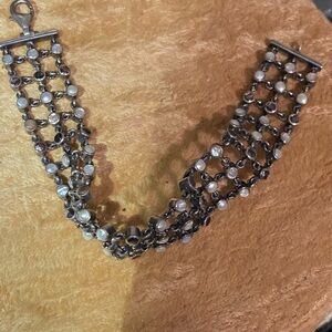 Labradorite And Moonstones Set In 925 Multi strand Bracelet.  Vintage
